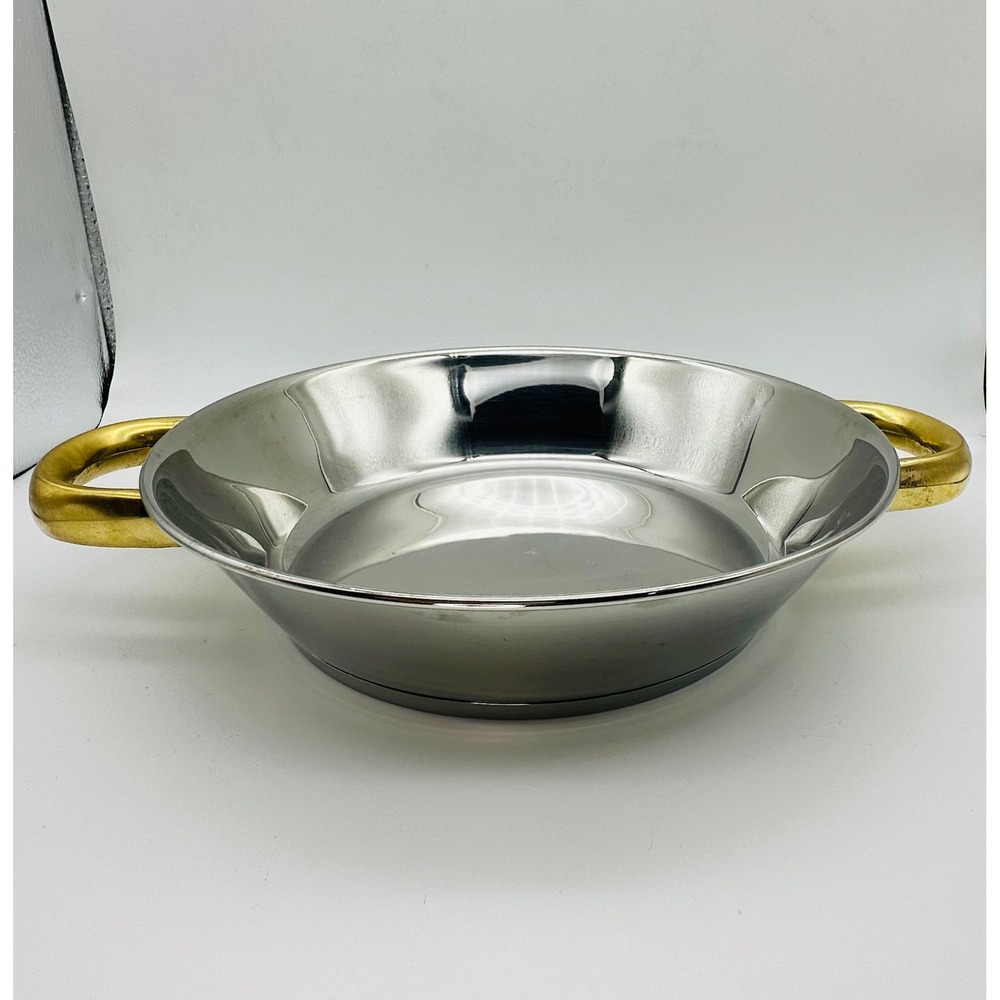 Command Performance Gold 9.5" Stainless Steel Paella Pan 3-Ply Brass Handles